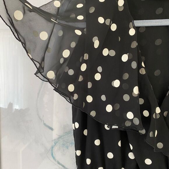 Vintage Pat Richards Black And White Polka Dot Flouncy Dress, Size S - Picture 6 of 9